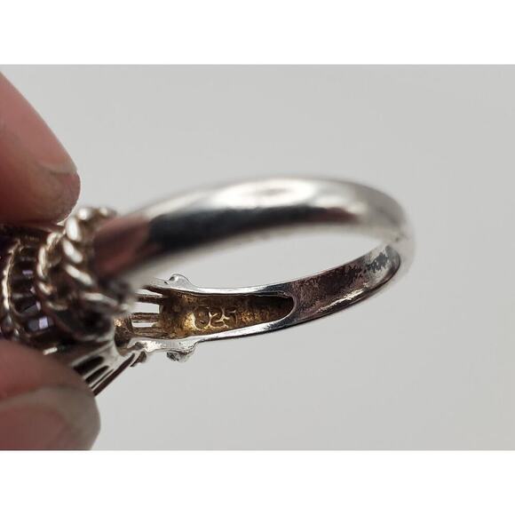 925 Sterling Silver Vintage Emerald-Cut Purple CZ Ring Size 8 - Picture 7 of 9
